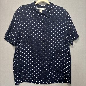 Drapers Damons‎ Star Print Shirt 2X Navy Blue White Short Sleeve Retro Americana
